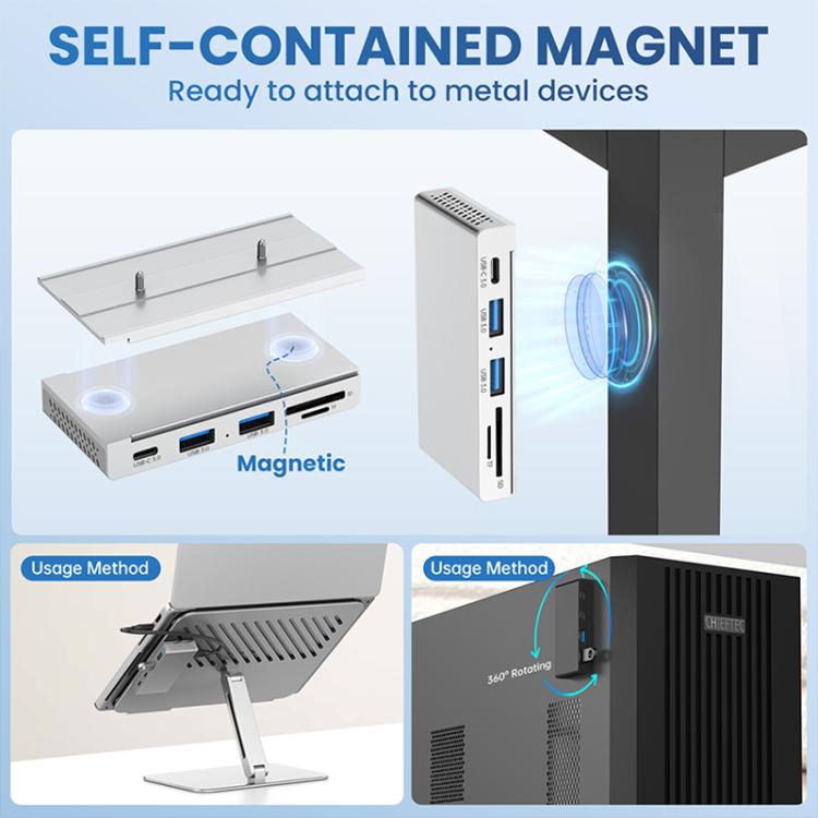 ORICO HST-2A1CTS 5 in 1 USB 3.0 Detachable Magnetic Docking Station(Silver) - USB 3.0 HUB by ORICO | Online Shopping UK | buy2fix