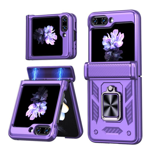 For Galaxy Z Flip7 FE / Flip6 Kalebol Sliding Window Hinge Phone Case with Ring Stand(Purple)