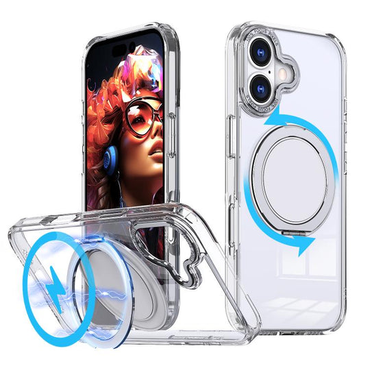 For iPhone 17 Kalebol 360-degree Rotating MagSafe Magnetic Holder Phone Case(Transparent)