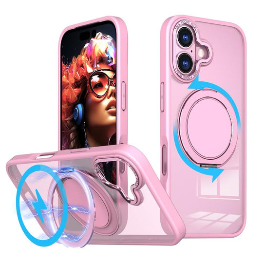 For iPhone 17 Kalebol 360-degree Rotating MagSafe Magnetic Holder Phone Case(Pink)