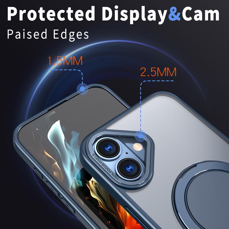 For iPhone 16 Kalebol 360-degree Rotating MagSafe Magnetic Holder Phone Case(Blue) - iPhone 16 Cases by Kalebol | Online Shopping UK | buy2fix