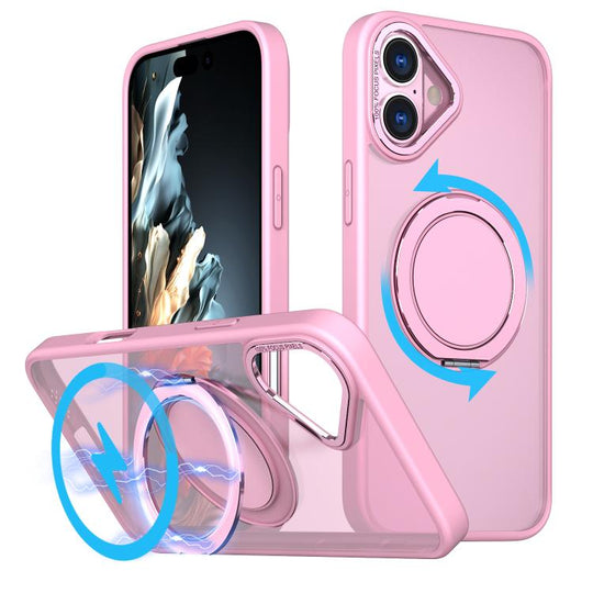 For iPhone 16 Kalebol 360-degree Rotating MagSafe Magnetic Holder Phone Case(Pink)
