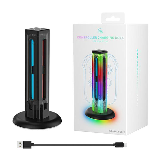 For Nintendo Switch 1 / 2 JYS NS2318 4 in 1 Game Controller Charging Dock with RGB Light(Transparent Black)