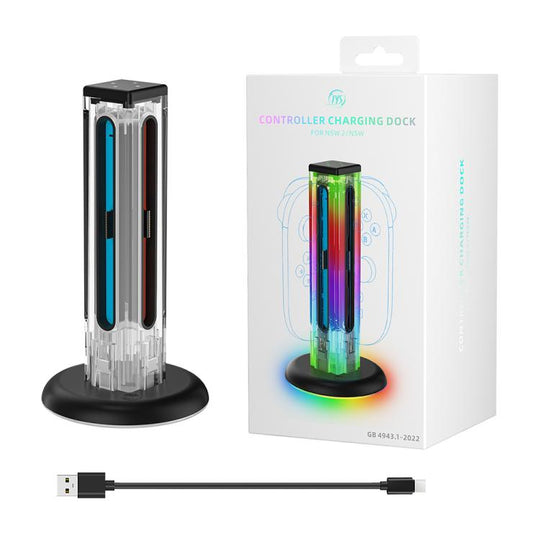 For Nintendo Switch 1 / 2 JYS NS2318 4 in 1 Game Controller Charging Dock with RGB Light(Transparent)