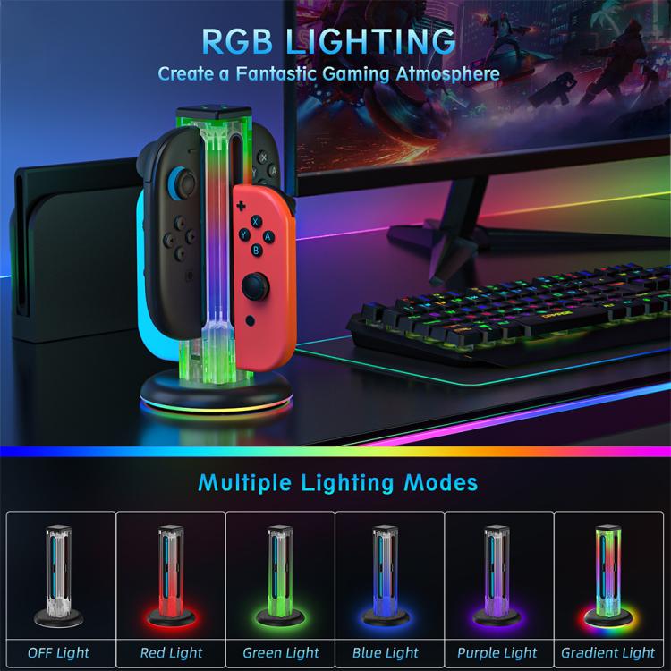 For Nintendo Switch 1 / 2 JYS NS2318 4 in 1 Game Controller Charging Dock with RGB Light(Transparent) - Charger & Power by JYS | Online Shopping UK | buy2fix