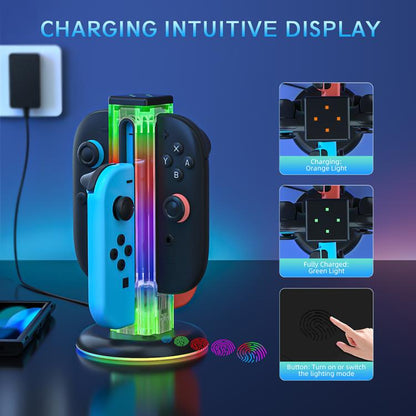 For Nintendo Switch 1 / 2 JYS NS2318 4 in 1 Game Controller Charging Dock with RGB Light(Transparent) - Charger & Power by JYS | Online Shopping UK | buy2fix