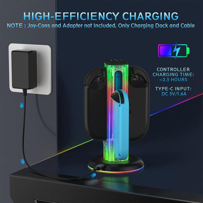 For Nintendo Switch 1 / 2 JYS NS2318 4 in 1 Game Controller Charging Dock with RGB Light(Transparent) - Charger & Power by JYS | Online Shopping UK | buy2fix