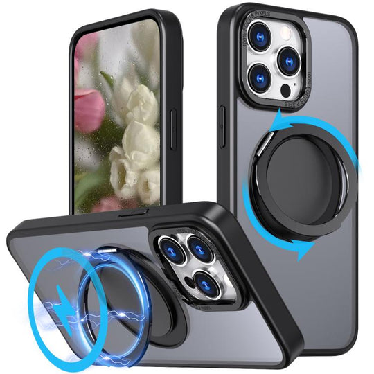 For iPhone 16 Pro Kalebol 360-degree Rotating MagSafe Magnetic Holder Phone Case(Black)