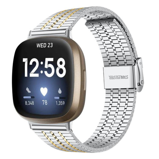 For Fitbit Versa 4 / 3 / Sense 2 / Sense xDfind Seven Beads Buckle Stainless Steel Watch Band(Silver Gold)