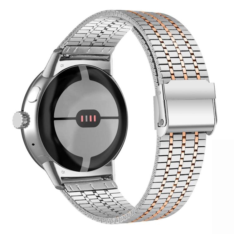 For Google Pixel Watch 3 45mm xDfind Seven Beads Buckle Stainless Steel Watch Band(Silver Rose Gold) - Watch Bands by xDfind | Online Shopping UK | buy2fix