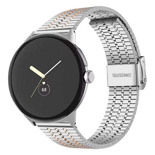 For Google Pixel Watch 3 45mm xDfind Seven Beads Buckle Stainless Steel Watch Band(Silver Rose Gold) - Watch Bands by xDfind | Online Shopping UK | buy2fix