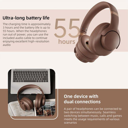 BT048NC Over-ear ANC and ENC Noise Reduction Wireless Headphones(Dark Brown) - Headset & Headphone by buy2fix | Online Shopping UK | buy2fix