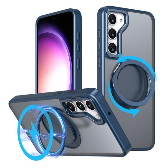 For Samsung Galaxy S23 5G Kalebol 360-degree Rotating MagSafe Magnetic Holder Phone Case(Blue)