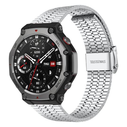 For Amazfit T-Rex 3 xDfind Seven Beads Buckle Stainless Steel Watch Band(Silver)