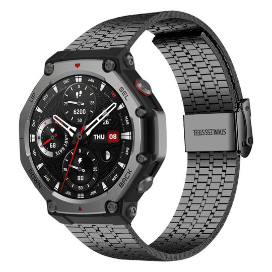 For Amazfit T-Rex 3 xDfind Seven Beads Buckle Stainless Steel Watch Band(Black)