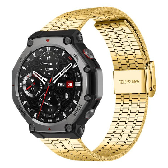 For Amazfit T-Rex 3 xDfind Seven Beads Buckle Stainless Steel Watch Band(Gold)