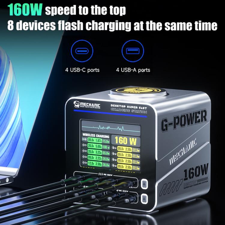 Mechanic G-POWER 160W GaN Desktop Fast Charging Station with 15W Magnetic Fast Charging, Plug:EU Plug - Power Supply by MECHANIC | Online Shopping UK | buy2fix