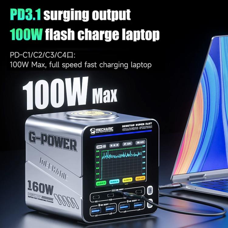 Mechanic G-POWER 160W GaN Desktop Fast Charging Station with 15W Magnetic Fast Charging, Plug:UK Plug - Power Supply by MECHANIC | Online Shopping UK | buy2fix