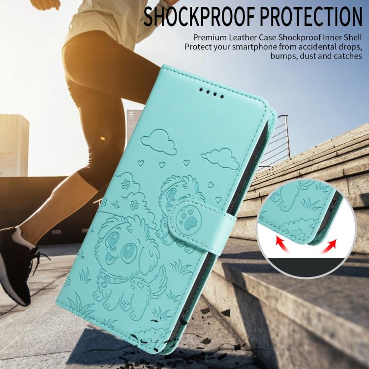 For Google Pixel 10 / 10 Pro / 9 / 9 Pro Embossed Heart Dog RFID Blocking Wallet Leather Phone Case(Green) - Google Cases by buy2fix | Online Shopping UK | buy2fix