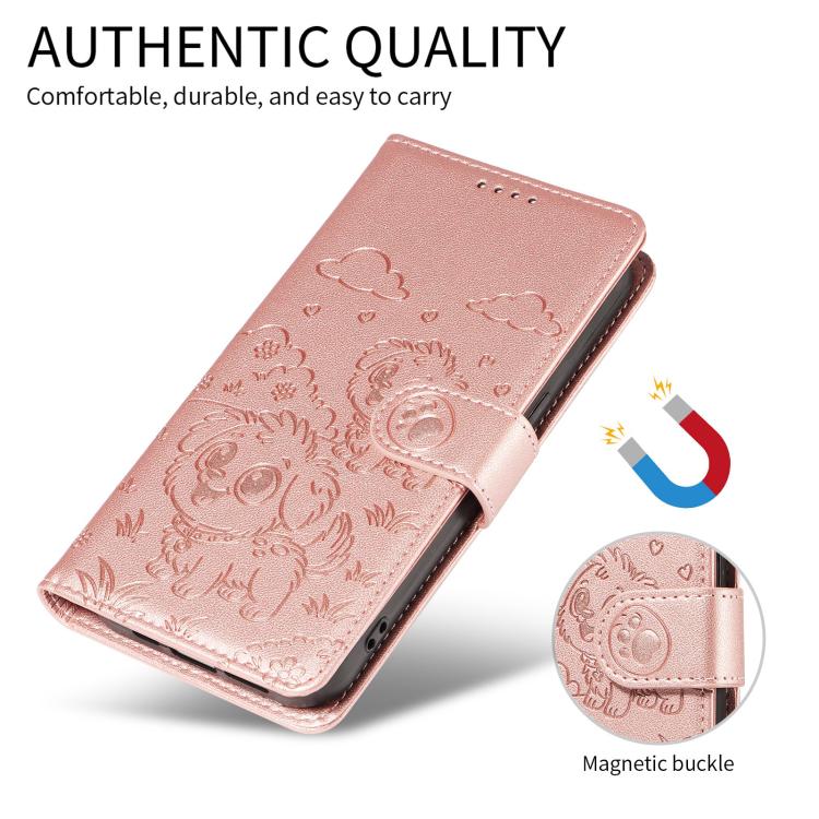 For Google Pixel 10 / 10 Pro / 9 / 9 Pro Embossed Heart Dog RFID Blocking Wallet Leather Phone Case(Rose Gold) - Google Cases by buy2fix | Online Shopping UK | buy2fix