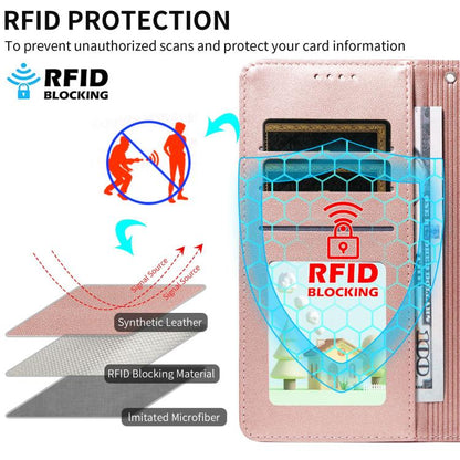 For Google Pixel 10 / 10 Pro / 9 / 9 Pro Embossed Heart Dog RFID Blocking Wallet Leather Phone Case(Rose Gold) - Google Cases by buy2fix | Online Shopping UK | buy2fix