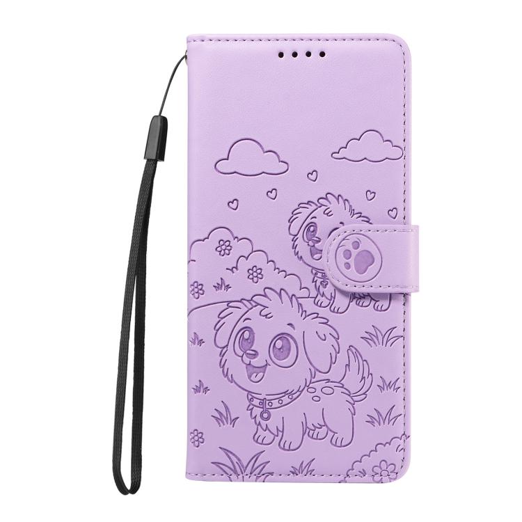 For Google Pixel 10 Pro XL / 9 Pro XL Embossed Heart Dog RFID Blocking Wallet Leather Phone Case(Purple) - Google Cases by buy2fix | Online Shopping UK | buy2fix