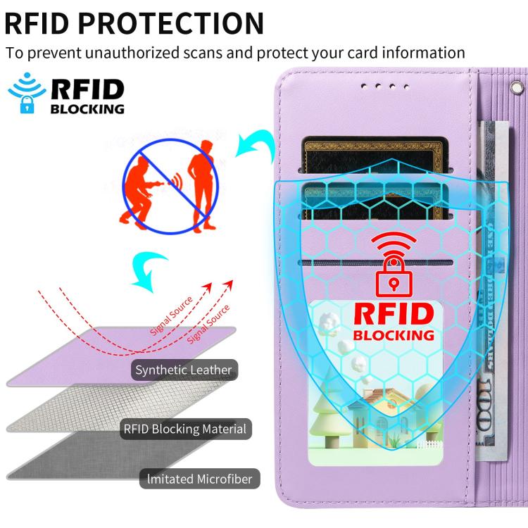 For Google Pixel 10 Pro XL / 9 Pro XL Embossed Heart Dog RFID Blocking Wallet Leather Phone Case(Purple) - Google Cases by buy2fix | Online Shopping UK | buy2fix