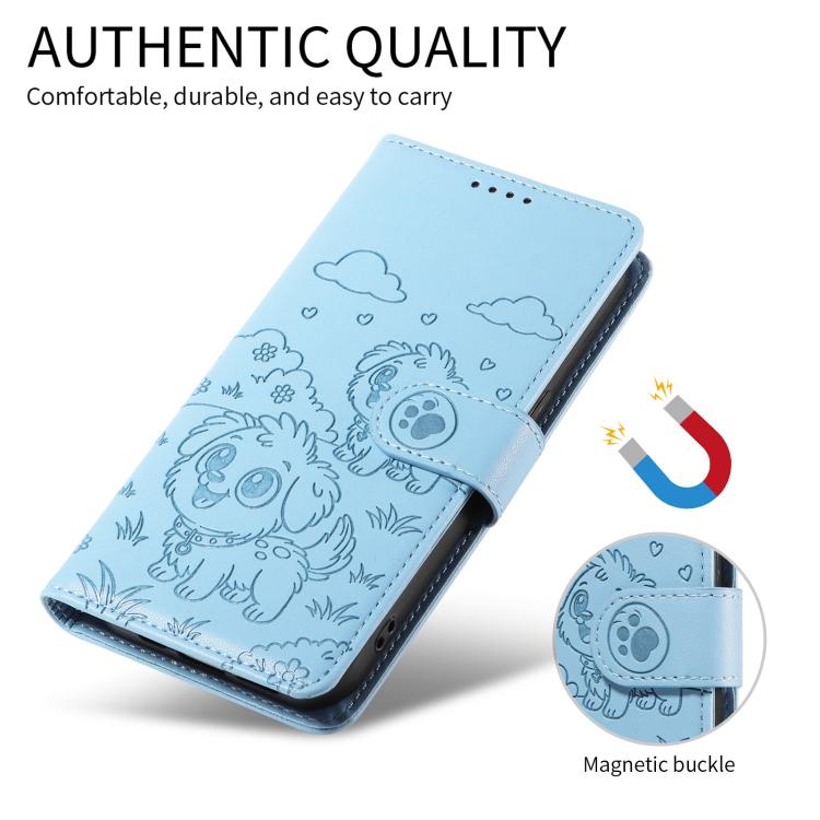 For Google Pixel 10 Pro XL / 9 Pro XL Embossed Heart Dog RFID Blocking Wallet Leather Phone Case(Sky Blue) - Google Cases by buy2fix | Online Shopping UK | buy2fix