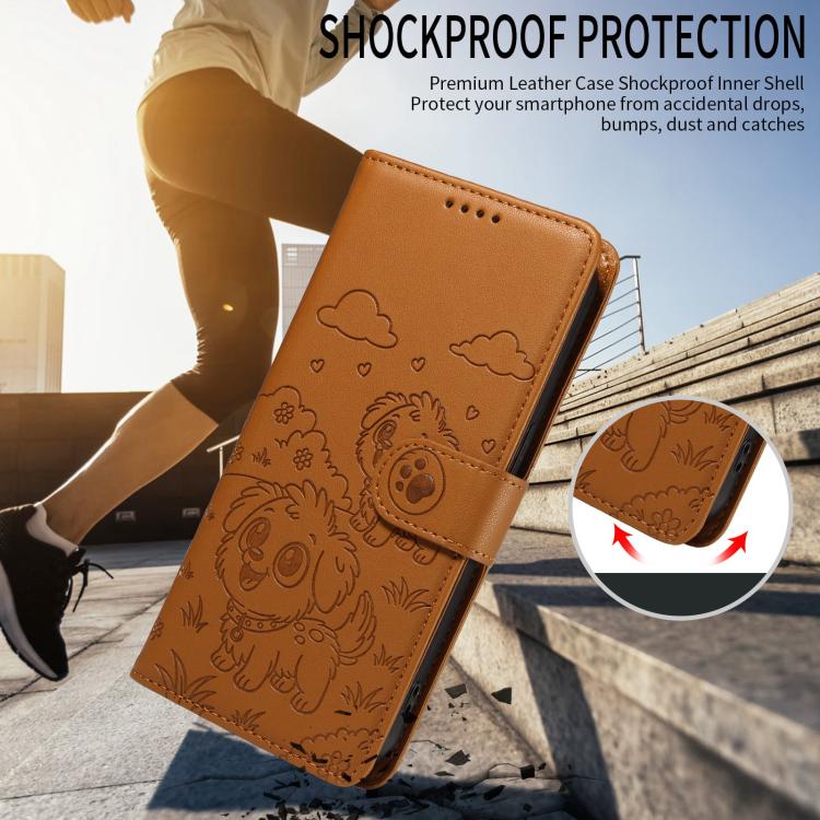 For Google Pixel 10 Pro XL / 9 Pro XL Embossed Heart Dog RFID Blocking Wallet Leather Phone Case(Brown) - Google Cases by buy2fix | Online Shopping UK | buy2fix