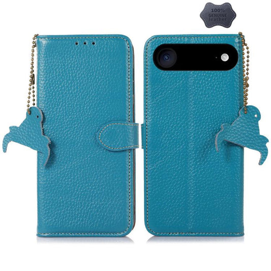 For iPhone Air Genuine Leather Litchi Texture RFID Leather Phone Case(Blue) - iPhone Air Cases by buy2fix | Online Shopping UK | buy2fix