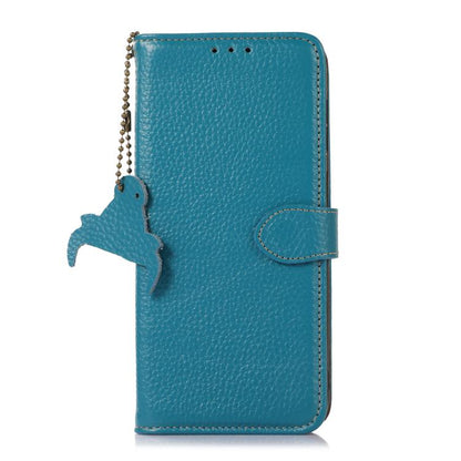 For iPhone Air Genuine Leather Litchi Texture RFID Leather Phone Case(Blue) - iPhone Air Cases by buy2fix | Online Shopping UK | buy2fix