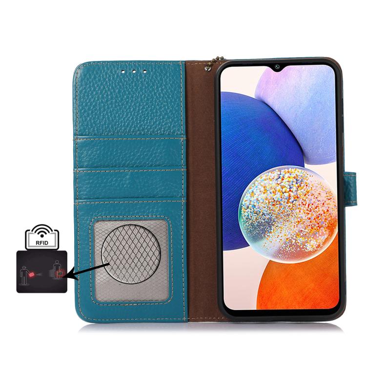 For iPhone Air Genuine Leather Litchi Texture RFID Leather Phone Case(Blue) - iPhone Air Cases by buy2fix | Online Shopping UK | buy2fix