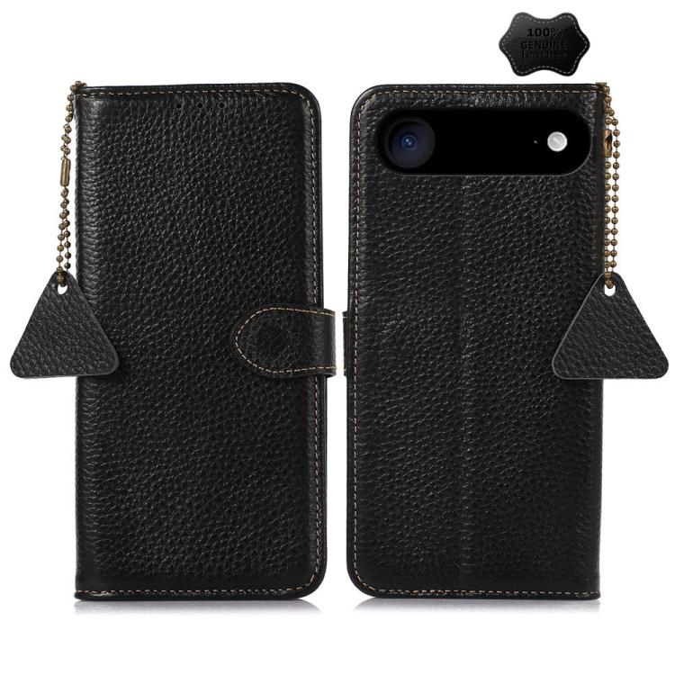 For iPhone Air Genuine Leather Litchi Texture RFID Leather Phone Case(Black) - iPhone Air Cases by buy2fix | Online Shopping UK | buy2fix