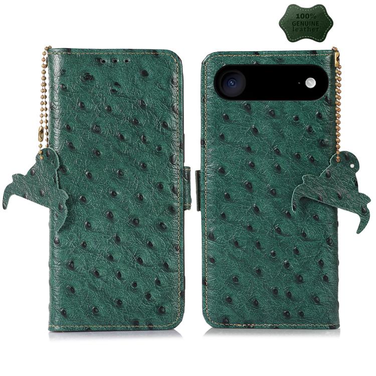 For iPhone Air Ostrich Pattern Genuine Leather RFID Phone Case(Green) - iPhone Air Cases by buy2fix | Online Shopping UK | buy2fix