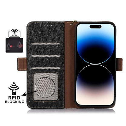 For iPhone Air Ostrich Pattern Genuine Leather RFID Phone Case(Black) - iPhone Air Cases by buy2fix | Online Shopping UK | buy2fix
