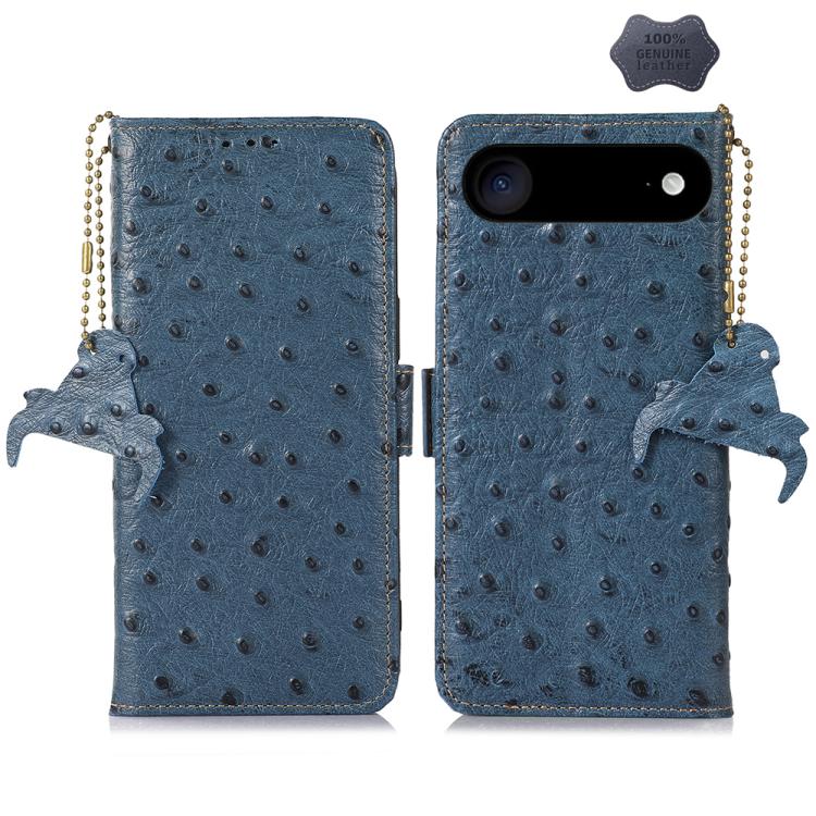 For iPhone Air Ostrich Pattern Genuine Leather RFID Phone Case(Blue) - iPhone Air Cases by buy2fix | Online Shopping UK | buy2fix