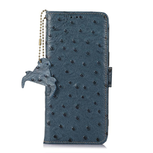 For iPhone Air Ostrich Pattern Genuine Leather RFID Phone Case(Blue) - iPhone Air Cases by buy2fix | Online Shopping UK | buy2fix