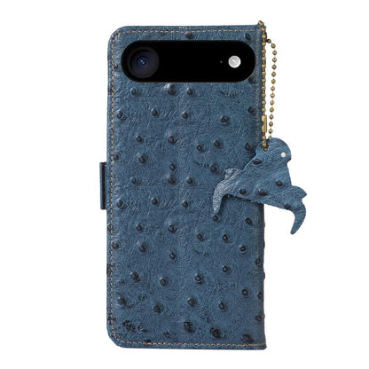 For iPhone Air Ostrich Pattern Genuine Leather RFID Phone Case(Blue) - iPhone Air Cases by buy2fix | Online Shopping UK | buy2fix