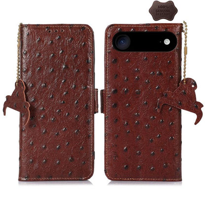 For iPhone Air Ostrich Pattern Genuine Leather RFID Phone Case(Coffee) - iPhone Air Cases by buy2fix | Online Shopping UK | buy2fix