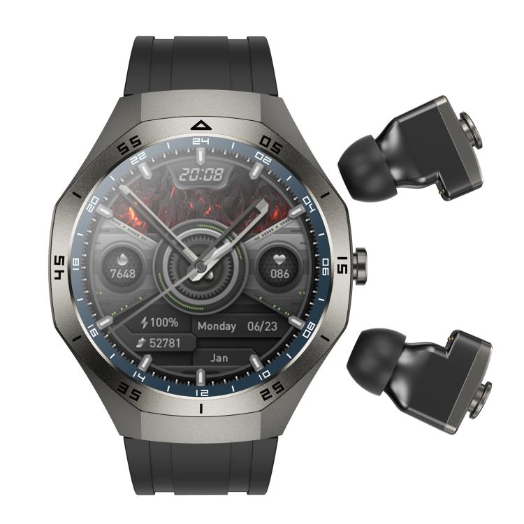 F38 Dual-ear Bluetooth Earphone Smart Watch IP67 Supports Heart Rate Monitoring, Watchband:Silicone(Black) - Smart Watches by buy2fix | Online Shopping UK | buy2fix