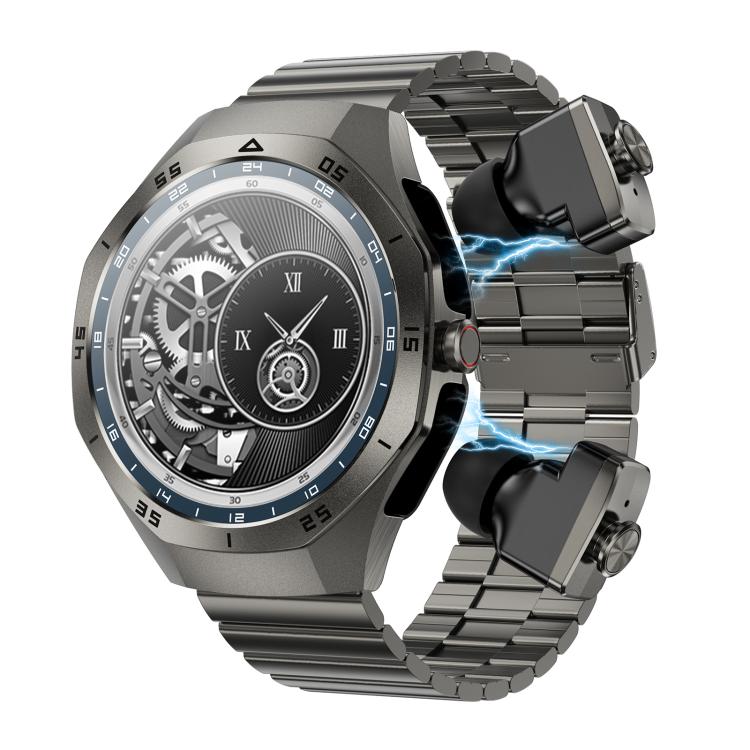 F38 Dual-ear Bluetooth Earphone Smart Watch IP67 Supports Heart Rate Monitoring, Watchband:Steel(Black) - Smart Watches by buy2fix | Online Shopping UK | buy2fix