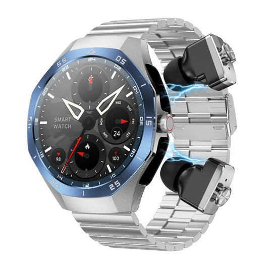 F38 Dual-ear Bluetooth Earphone Smart Watch IP67 Supports Heart Rate Monitoring, Watchband:Steel(Silver) - Smart Watches by buy2fix | Online Shopping UK | buy2fix