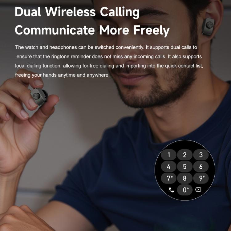 F38 Dual-ear Bluetooth Earphone Smart Watch IP67 Supports Heart Rate Monitoring, Watchband:Silicone(Silver) - Smart Watches by buy2fix | Online Shopping UK | buy2fix