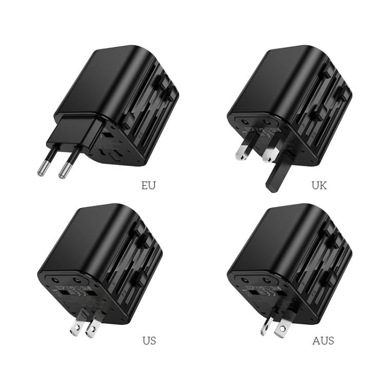 hoco AC29 Global Universal Conversion Plug Travel Adapter Charger(Black) - Plug Adaptor by hoco | Online Shopping UK | buy2fix