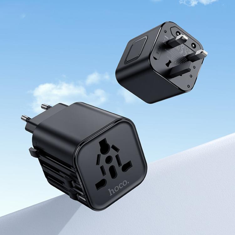 hoco AC29 Global Universal Conversion Plug Travel Adapter Charger(Black) - Plug Adaptor by hoco | Online Shopping UK | buy2fix