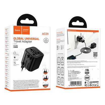 hoco AC29 Global Universal Conversion Plug Travel Adapter Charger(Black) - Plug Adaptor by hoco | Online Shopping UK | buy2fix