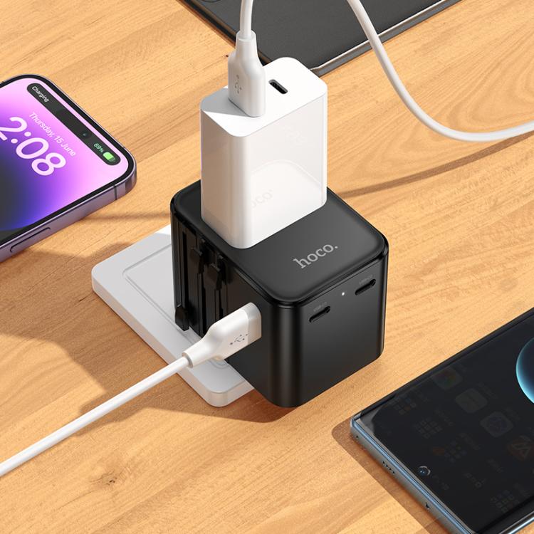 hoco AC30 17W 2 x USB-C / Type-C and 2 x USB-A 4-Ports Global Universal Travel Charger(Black) - Plug Adaptor by hoco | Online Shopping UK | buy2fix