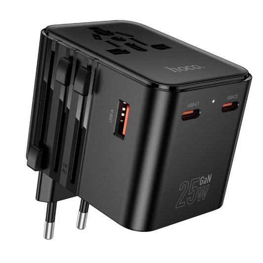 hoco AC31 PD 25W 2 x Type-C and USB-A 3-Ports Global Universal Travel Charger(Black) - Plug Adaptor by hoco | Online Shopping UK | buy2fix