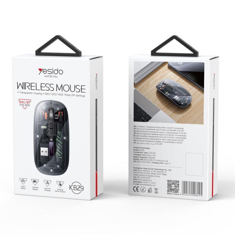 Yesido KB29 Transparent Bluetooth Dual Mode Wireless Mouse(Black) - Wireless Mice by Yesido | Online Shopping UK | buy2fix