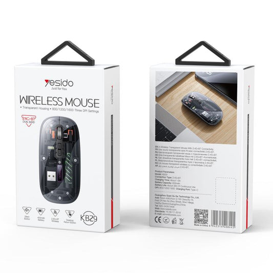 Yesido KB29 Transparent Bluetooth Dual Mode Wireless Mouse(Black) - Wireless Mice by Yesido | Online Shopping UK | buy2fix